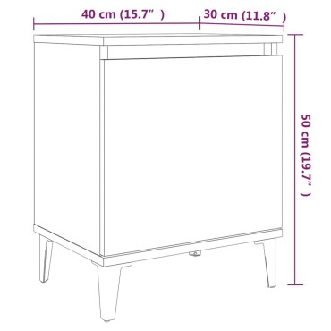 vidaXL Κομοδίνο Καπνιστή Δρυς 40x30x50cm με Μεταλλικά Πόδια 1 τεμ.