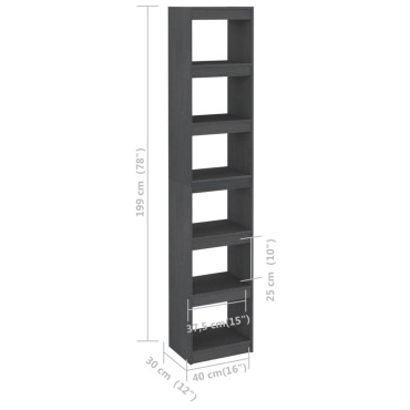 vidaXL Βιβλιοθήκη/Διαχωριστικό Χώρου Γκρι 40x30x199cm Ξύλο Πεύκου 1 τεμ.