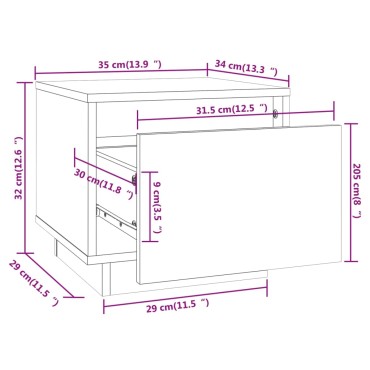 vidaXL Κομοδίνο Λευκό 35x34x32cm από Μασίφ Ξύλο Πεύκου 1 τεμ.