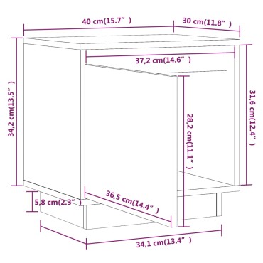 vidaXL Κομοδίνο Μαύρο 40x30x40cm από Μασίφ Ξύλο Πεύκου 1 τεμ.