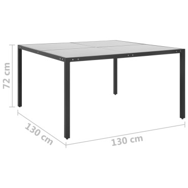 vidaXL Τραπέζι Κήπου Ανθρακί 130x130x72cm από Γυαλί και Ατσάλι 1 τεμ.