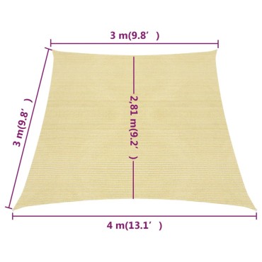 vidaXL Πανί Σκίασης Μπεζ 3/4 x 3 μ. 160 γρ./μ² από HDPE