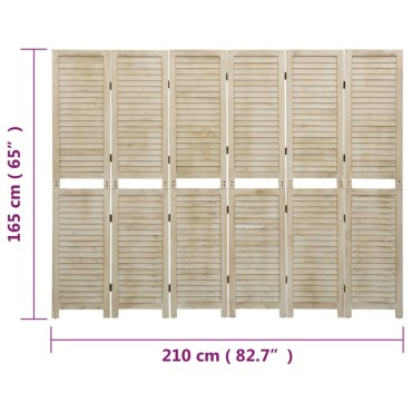 vidaXL Διαχωριστικό Χώρου με 6 Πάνελ 210x165cm Μασίφ Ξύλο Παυλώνιας 1 τεμ.