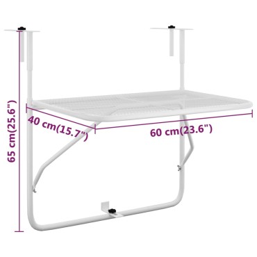 vidaXL Τραπέζι Μπαλκονιού Λευκό 60x40cm Ατσάλι 1 τεμ.