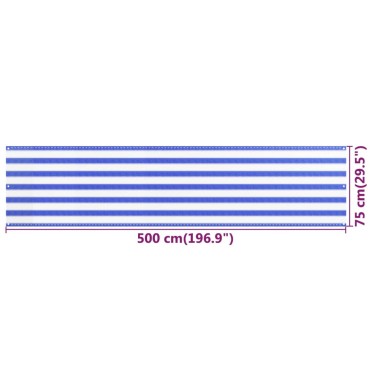 vidaXL Διαχωριστικό Βεράντας Μπλε / Λευκό 75x500 εκ. από HDPE