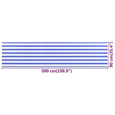 vidaXL Διαχωριστικό Βεράντας Μπλε / Λευκό 90x500 εκ. από HDPE