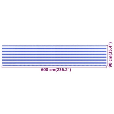 vidaXL Διαχωριστικό Βεράντας Μπλε / Λευκό 90x600 εκ. από HDPE