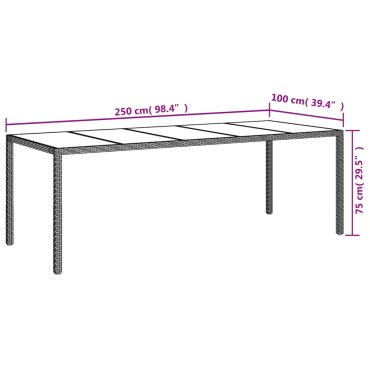 vidaXL Τραπέζι Κήπου Μπεζ 250x100x75cm Ψημένο Γυαλί/Συνθετικό Ρατάν 1 τεμ.