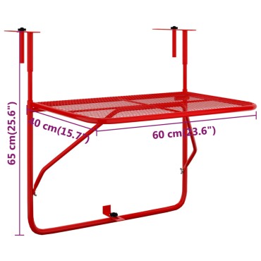 vidaXL Τραπέζι Μπαλκονιού Κόκκινο 60x40cm από Ατσάλι 1 τεμ.