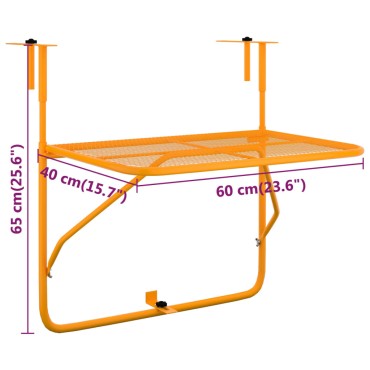 vidaXL Τραπέζι Μπαλκονιού Κίτρινο 60x40cm από Ατσάλι 1 τεμ.