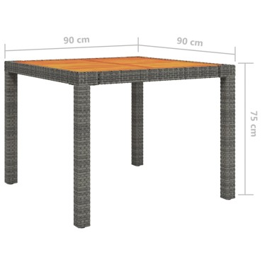 vidaXL Τραπέζι Κήπου Γκρι 90x90x75cm Συνθετικό Ρατάν/Ξύλο Ακακίας 1 τεμ.