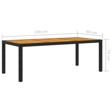 vidaXL Τραπέζι Κήπου Μαύρο190x90x75cm Συνθετικό Ρατάν/Ξύλο Ακακίας 1 τεμ.