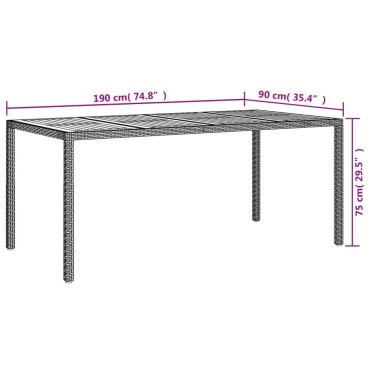 vidaXL Τραπέζι Κήπου Γκρι 190x90x75cm Συνθετικό Ρατάν / Ξύλο Ακακίας 1 τεμ.