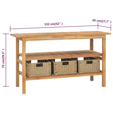 vidaXL Έπιπλο Μπάνιου 132x45x75cm από Μασίφ Ξύλο Teak με 3 Καλάθια 1 τεμ.