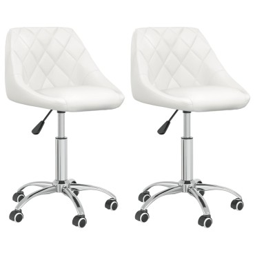 vidaXL Καρέκλες Τραπεζαρίας Περιστρεφόμενες 2 τεμ. Λευκές Συνθ. Δέρμα 46x44x(67,5-79)cm