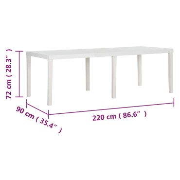 vidaXL Τραπέζι Κήπου Λευκό 220x90x72cm από Πολυπροπυλένιο 1 τεμ.