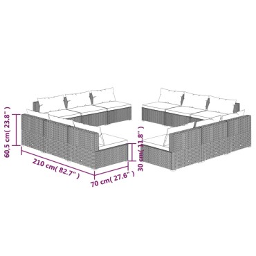 vidaXL Σαλόνι Κήπου Σετ 12 τεμ. Γκρι Συνθετικό Ρατάν με Μαξιλάρια 70x70x60,5cm