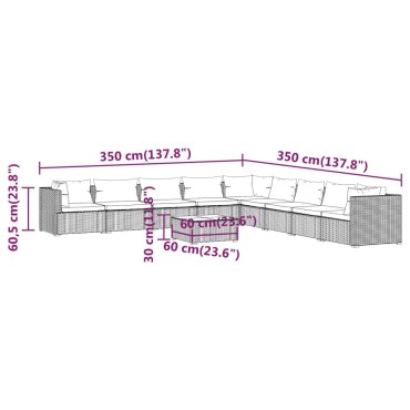 vidaXL Σαλόνι Κήπου 10 τεμ. Γκρι από Συνθετικό Ρατάν με Μαξιλάρια 60x60x30cm