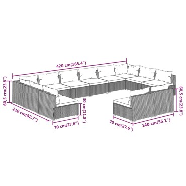 vidaXL Σαλόνι Κήπου 12 τεμ. Γκρι από Συνθετικό Ρατάν με Μαξιλάρια 70x70x60,5cm