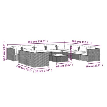 vidaXL Σαλόνι Κήπου Σετ 11 τεμ. Μαύρο Συνθετικό Ρατάν με Μαξιλάρια 60x60x30cm