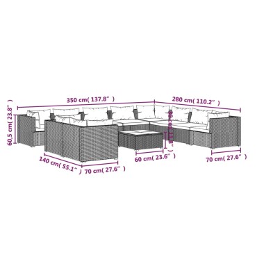 vidaXL Σαλόνι Κήπου 11 τεμ. Γκρι από Συνθετικό Ρατάν με Μαξιλάρια 60x60x30cm