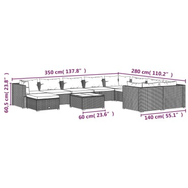 vidaXL Σαλόνι Κήπου Σετ 11 τεμ. Γκρι Συνθετικό Ρατάν με Μαξιλάρια 70x70x30cm