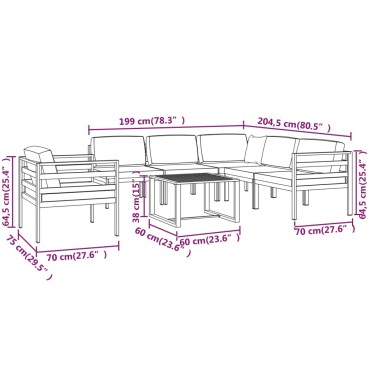 vidaXL Σαλόνι Κήπου 7 τεμ. Ανθρακί Αλουμινίου με Μαξιλάρια 60x60x38cm