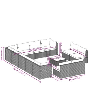 vidaXL Σαλόνι Κήπου 13 τεμ. Καφέ από Συνθετικό Ρατάν με Μαξιλάρια 70x70x60,5cm