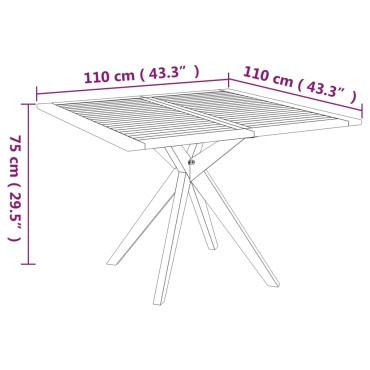 vidaXL Τραπέζι Κήπου 110x110x75cm από Μασίφ Ξύλο Ακακίας 1 τεμ.