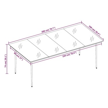 vidaXL Τραπεζαρία Κήπου Μαύρη 200x100x74cm από Ατσάλι και Γυαλί 1 τεμ.