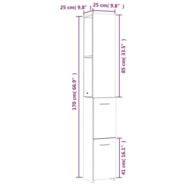 vidaXL Ντουλάπι Μπάνιου Καπνιστή Δρυς 25x26,5x170cm Επεξεργ. Ξύλο