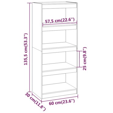 vidaXL Βιβλιοθήκη/Διαχωριστικό Χώρου Λευκή 60x30x135,5cm Μασίφ Πεύκο 1 τεμ.