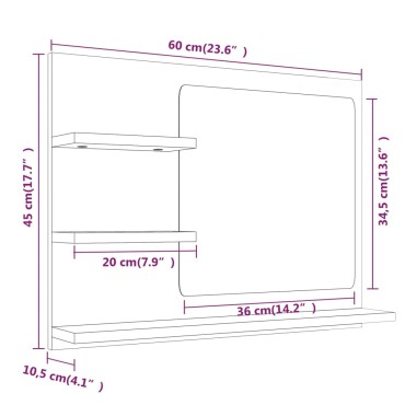 vidaXL Καθρέφτης Μπάνιου Καπνιστή Δρυς 60x10,5x45cm Επεξεργ. Ξύλο 1 τεμ.