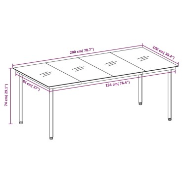 vidaXL Τραπεζαρία Κήπου Μαύρη 200x100x74cm από Ατσάλι και Γυαλί 1 τεμ.