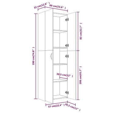 vidaXL Ντουλάπα Γραφείου Γκρι Sonoma 60x32x190cm Επεξεργασμένο Ξύλο 1 τεμ.