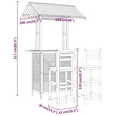 vidaXL Σετ Επίπλων Μπαρ Κήπου 3 τεμ. από Μασίφ Ξύλο Ακακίας 113x106x217cm