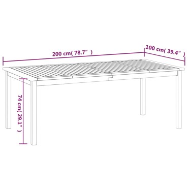 vidaXL Τραπέζι Κήπου 200x100x74cm από Μασίφ Ξύλο Ακακίας 1 τεμ.