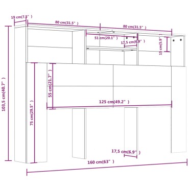 vidaXL Κεφαλάρι Με Αποθηκευτικό Χώρο Μαύρο 160x19x103,5cm 1 τεμ.