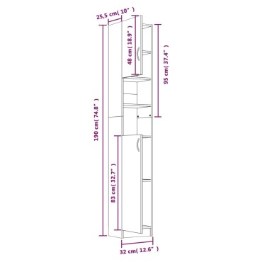 vidaXL Ντουλάπι Μπάνιου Καπνιστή Δρυς 32x25,5x190cm Επεξεργ. Ξύλο