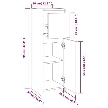 vidaXL Ντουλάπι Μπάνιου Καφέ Δρυς 30x30x95cm Επεξεργασμένο Ξύλο