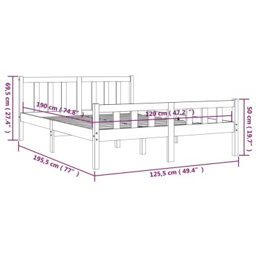 vidaXL Πλαίσιο Κρεβατιού Μελί 120x190cm Μασίφ Ξύλο Small Double 1 τεμ. - Μονό