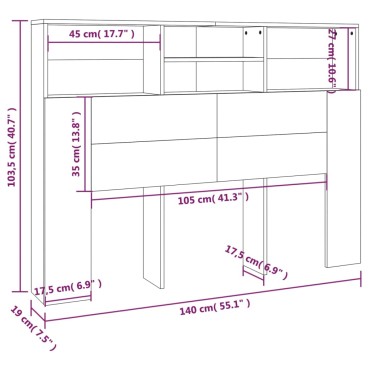 vidaXL Κεφαλάρι Με Αποθηκευτικό Χώρο Μαύρο 140x19x103,5cm 1 τεμ.