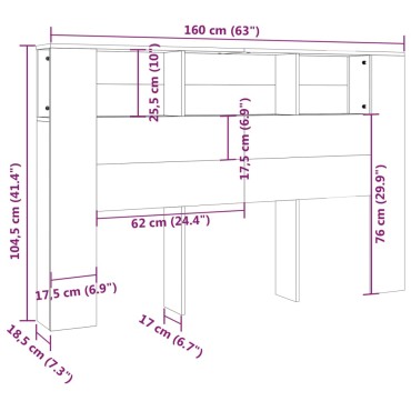 vidaXL Κεφαλάρι Με Αποθηκευτικό Χώρο Μαύρο 160x18,5x104,5cm 1 τεμ.