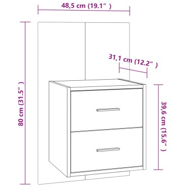 vidaXL Κομοδίνο Επιτοίχιο Καπνιστή Δρυς 48,5x32,5x80cm 1 τεμ.