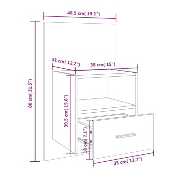 vidaXL Κομοδίνο Επιτοίχιο Καπνιστή Δρυς 48,5x32,5x80cm 1 τεμ.