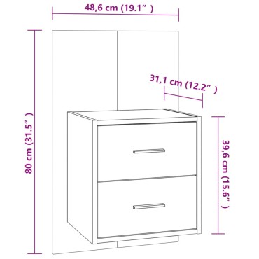 vidaXL Κομοδίνα Επιτοίχια 2 τεμ. Μαύρα 48,5x32,5x80cm