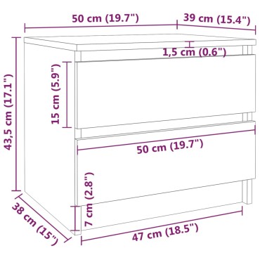 vidaXL Κομοδίνο Καπνιστή Δρυς 50x39x43,5cm από Επεξεργασμένο Ξύλο 1 τεμ.