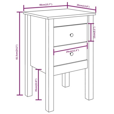 vidaXL Κομοδίνα 2 τεμ. Λευκό 40x35x61,5cm από Μασίφ Ξύλο Πεύκου