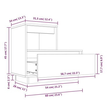 vidaXL Κομοδίνο Λευκό 60x34x51cm από Μασίφ Ξύλο Πεύκου 1 τεμ.