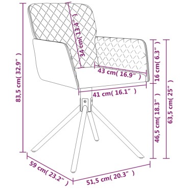 vidaXL Καρέκλες Τραπεζαρίας Περιστρεφόμενες 2 τεμ. Σκ. Γκρι Βελούδινες 51,5x59x83,5cm
